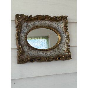 Vintage 70's Plastic Frame Mirror Painted Florentine Gold 8x9"